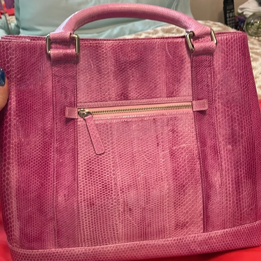 RARE NINA RAYE 90s VINTAGE DESIGNER Pink Satchel Bag  GENUINE SEA SNAKE SKIN